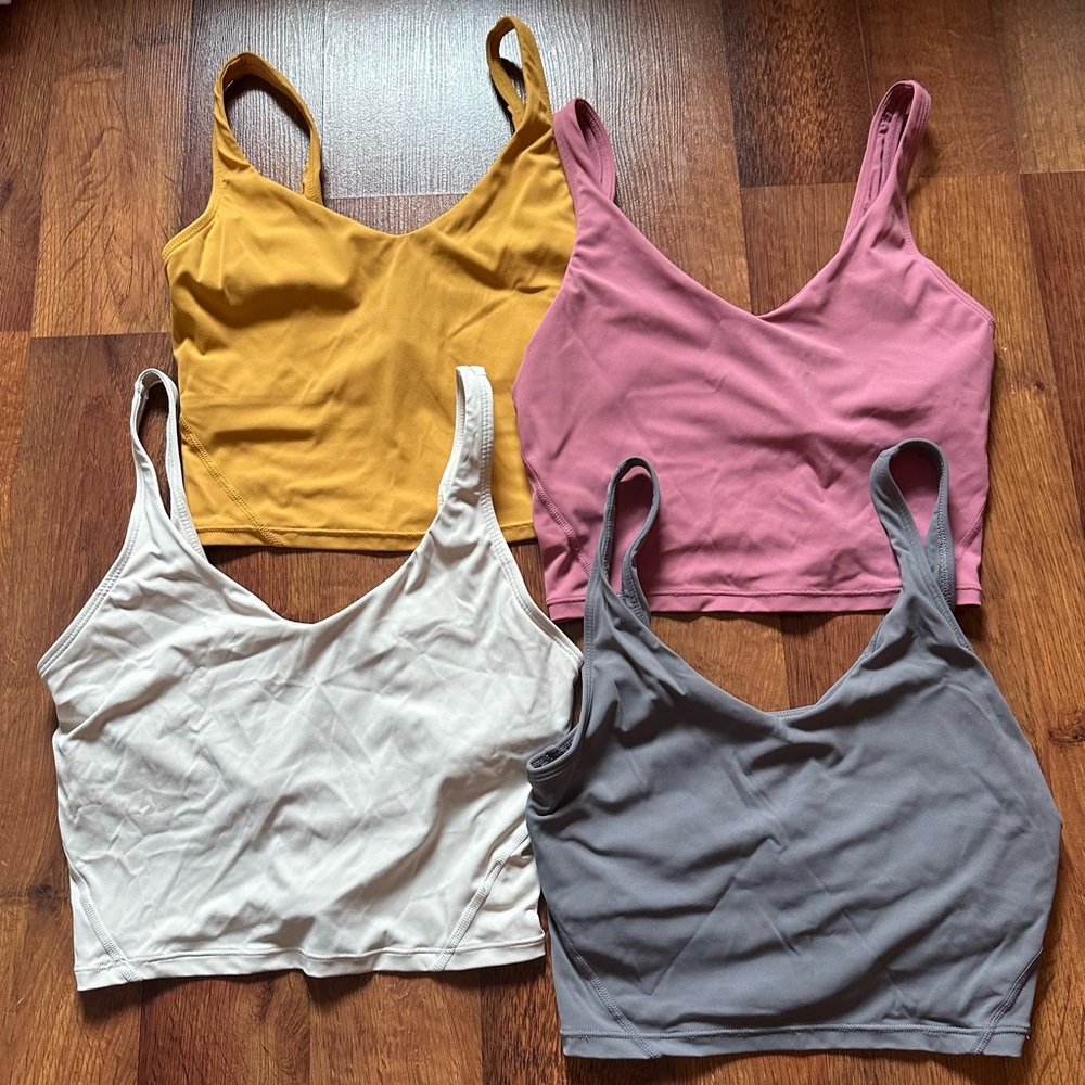 Amazon Fitted Athletic Cropped Tanks in Pink, Orange, Grey, and White
